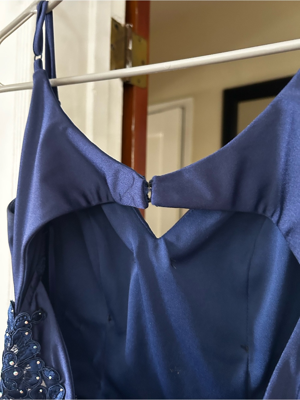 Navy Blue Beaded A-Line FormalParty Dress - Picture 4 of 5